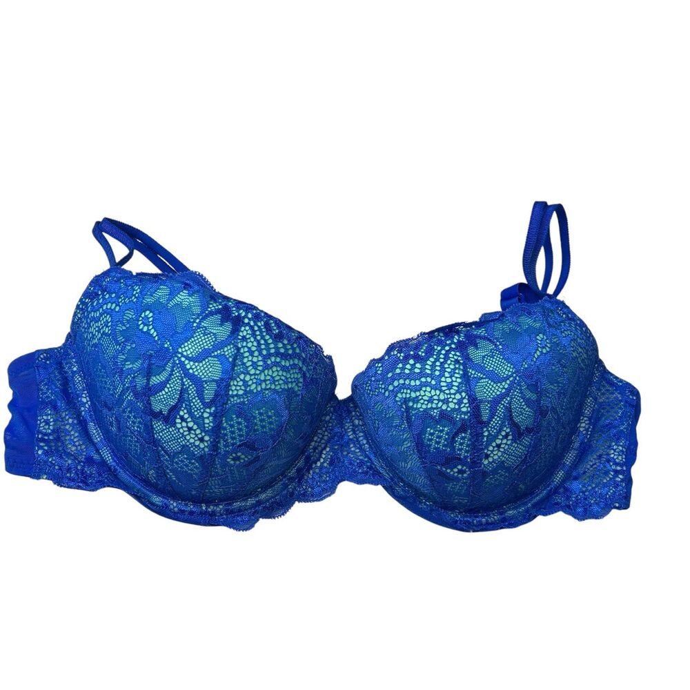 Pink Victoria’s Secret push up padded Demi bra 34D blue lace